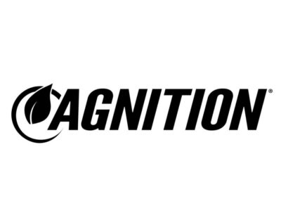 The word "AGNITION" in bold black letters with a stylized leaf forming the letter "A" on a white background.