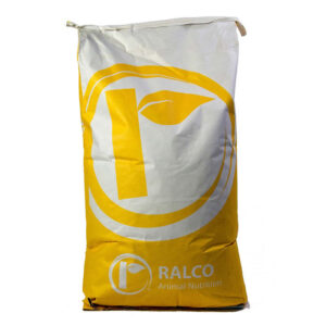 A large yellow and white bag labeled "Poultry Max Pure OMRI Listed" with a circular leaf logo, designed for animal feed or supplements.