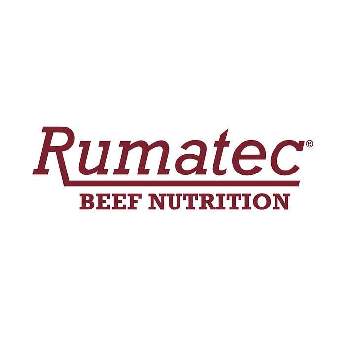 The image shows the RUMATEC logo in maroon text on a white background, with "Rumatec Cow/Calf" above a horizontal line and "BEEF NUTRITION" in bold capitals below.